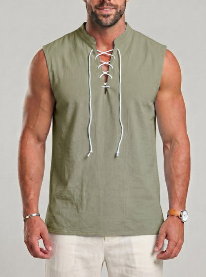 KZZ Men's Drawstring Linen Vest