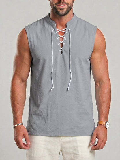 KZZ Men's Drawstring Linen Vest