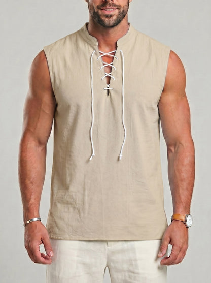 KZZ Men's Drawstring Linen Vest