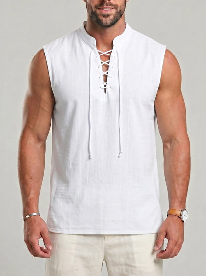 KZZ Men's Drawstring Linen Vest