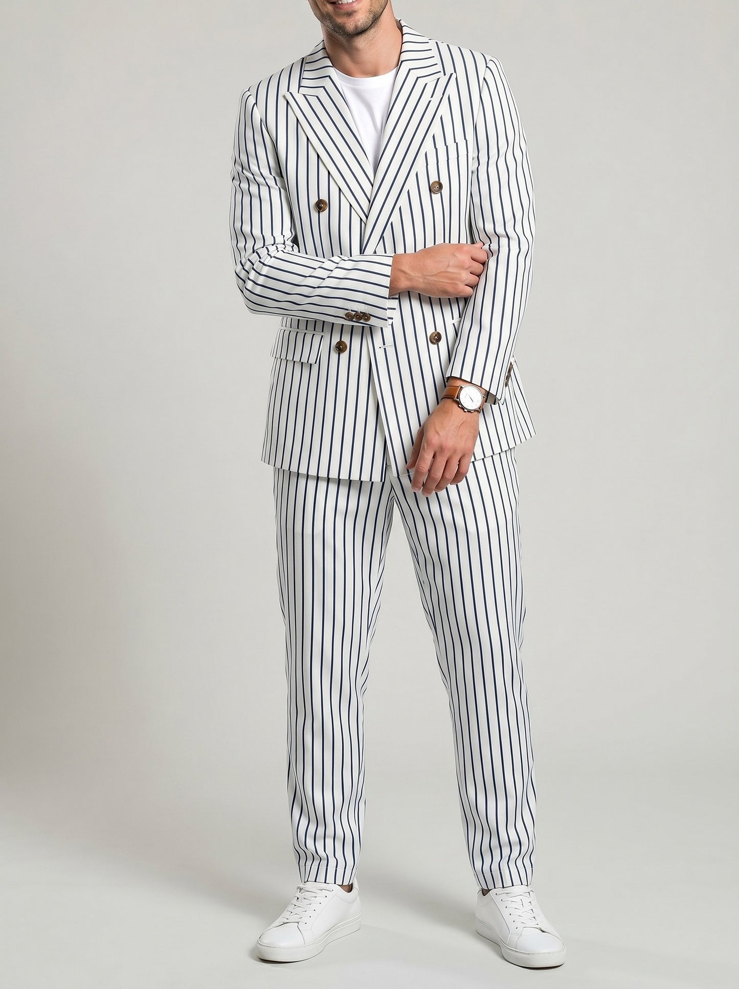 KZZ British-style striped double-breasted blazer and trousers