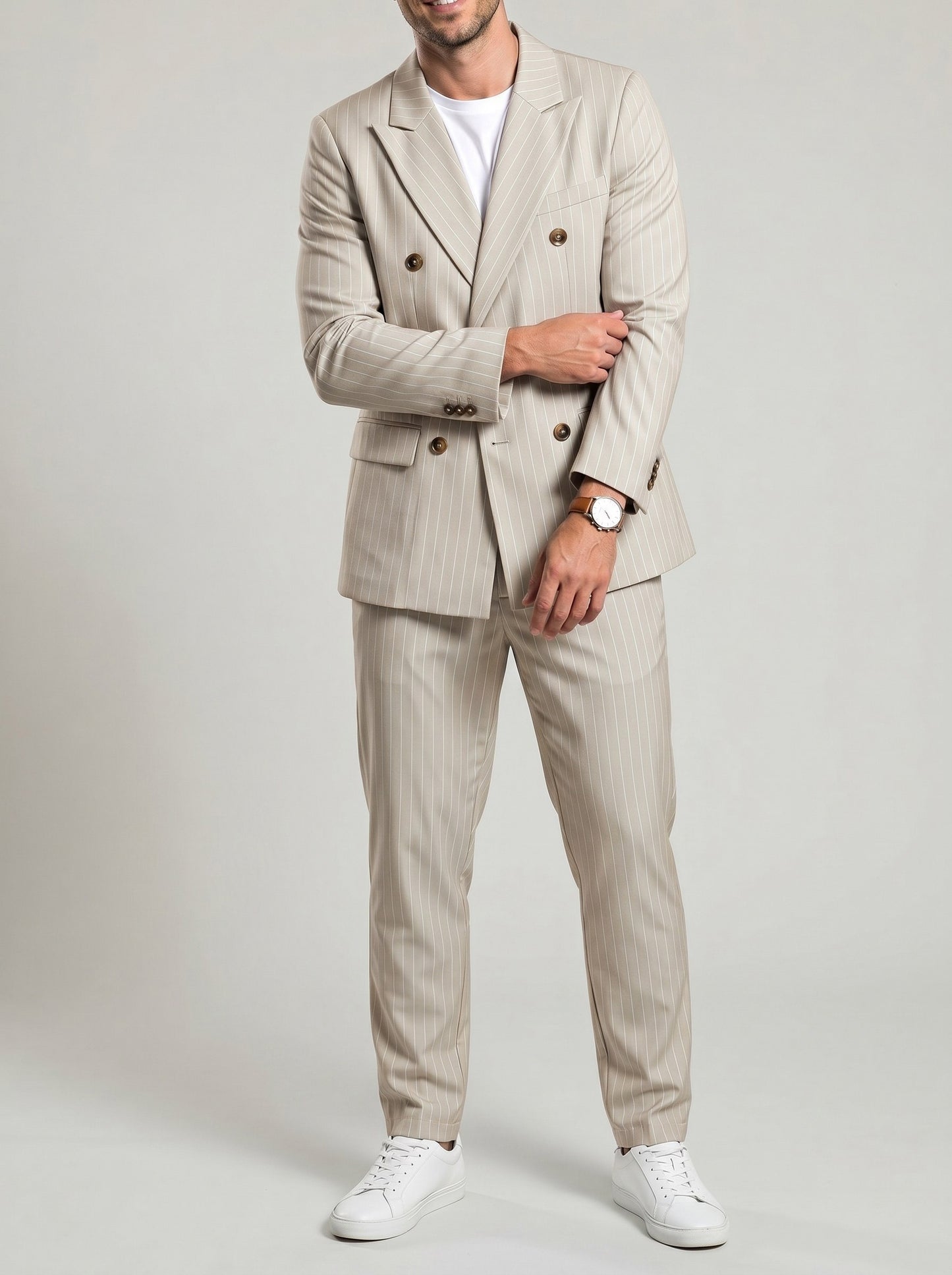 KZZ British-style striped double-breasted blazer and trousers