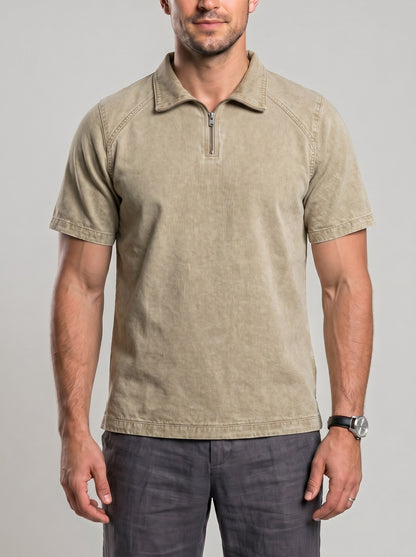 KZZ Men's Loose-Fit Pure Cotton Half-Zip Polo Shirt