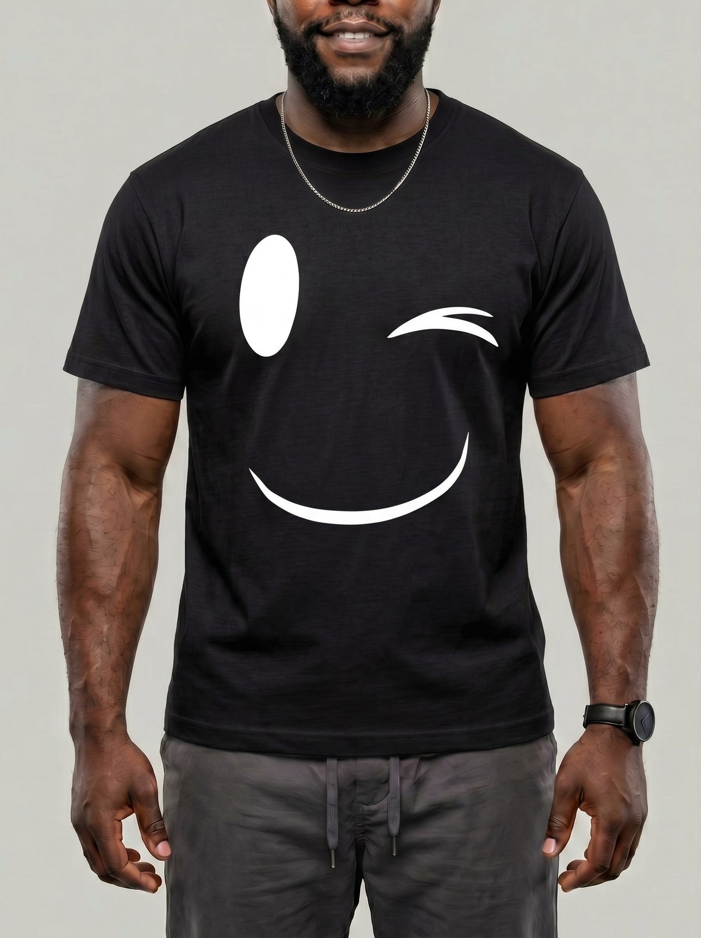 KZZ Men's Smiley Face Print Casual T-Shirt