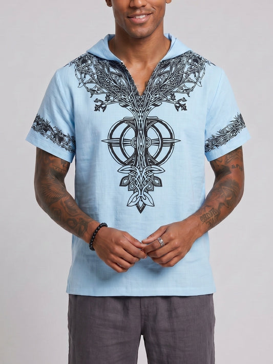 KZZ Men's Summer Hooded V-Neck T-Shirt