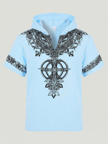 KZZ Men's Summer Hooded V-Neck T-Shirt