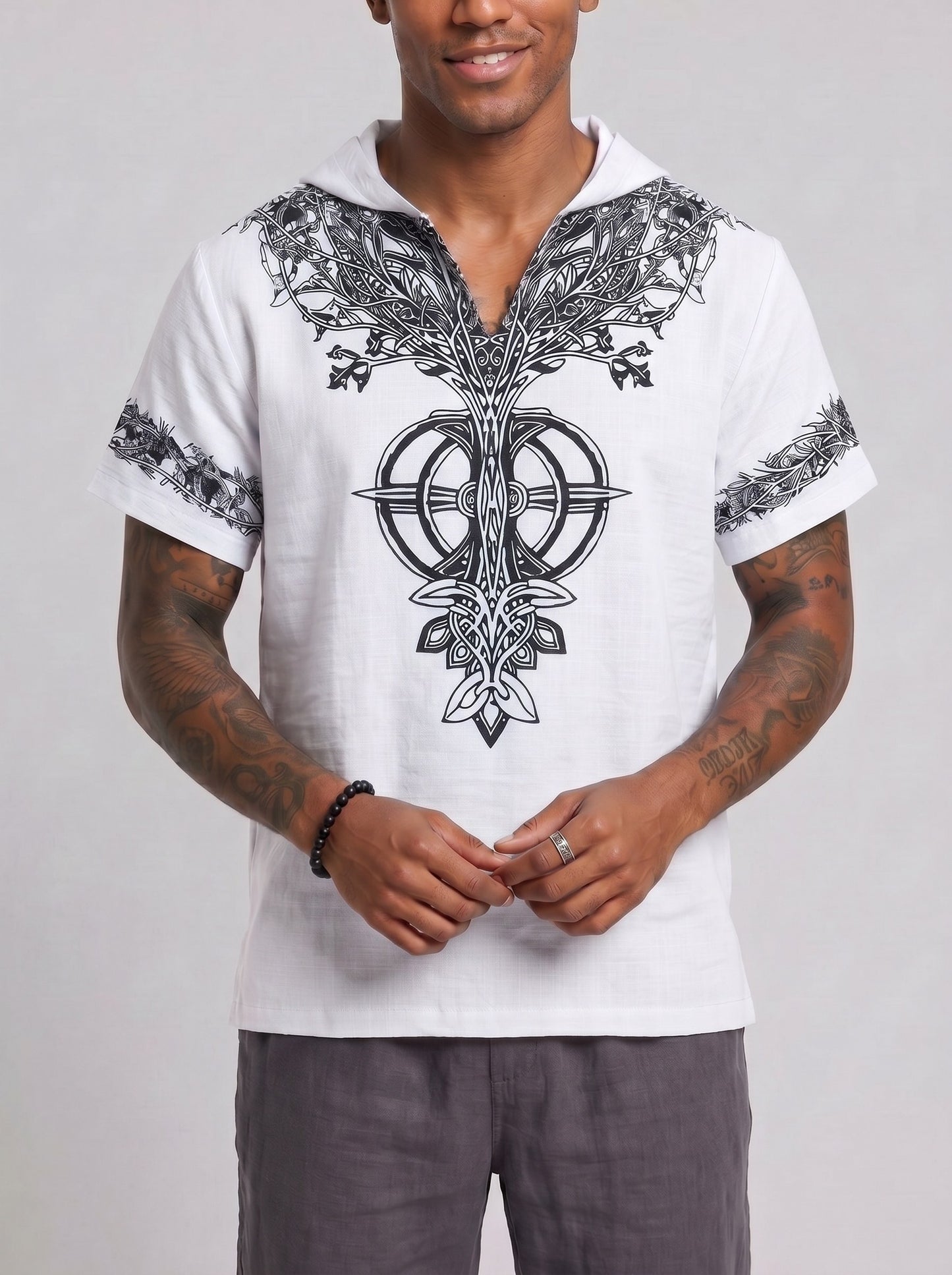 KZZ Men's Summer Hooded V-Neck T-Shirt