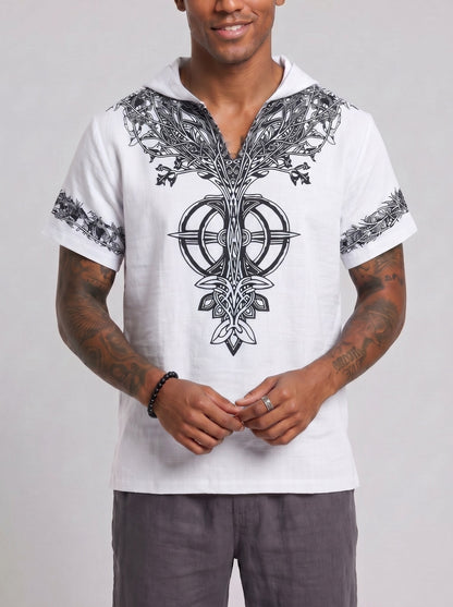 KZZ Men's Summer Hooded V-Neck T-Shirt