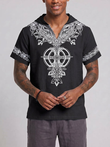 KZZ Men's Summer Hooded V-Neck T-Shirt