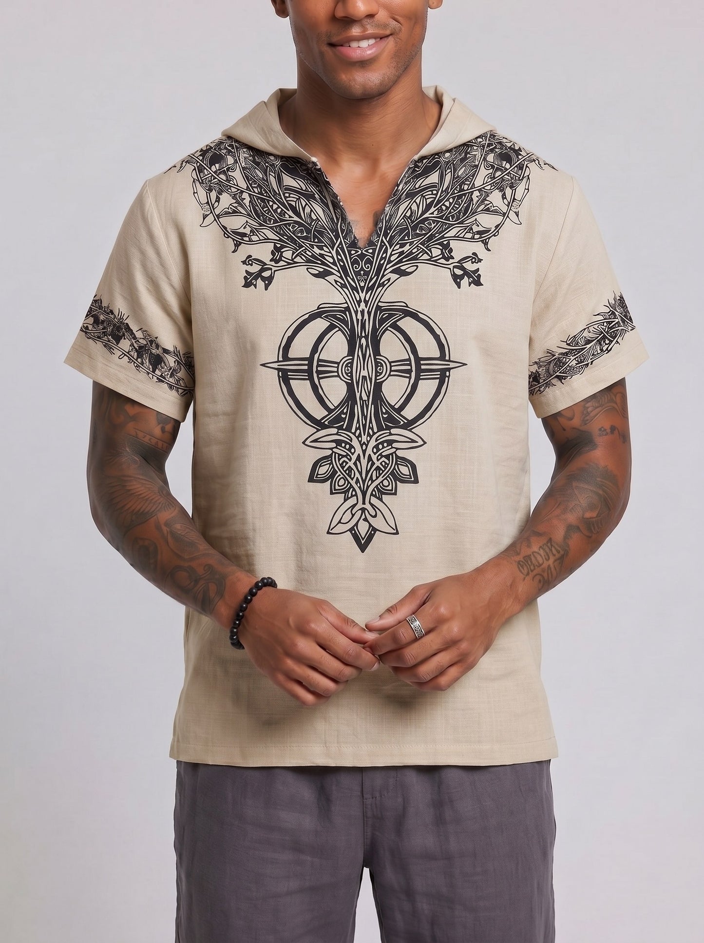 KZZ Men's Summer Hooded V-Neck T-Shirt