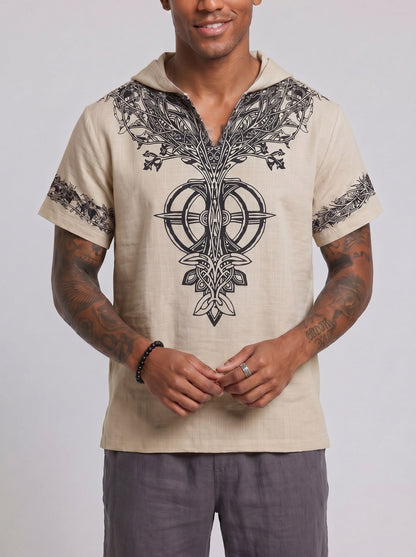 KZZ Men's Summer Hooded V-Neck T-Shirt