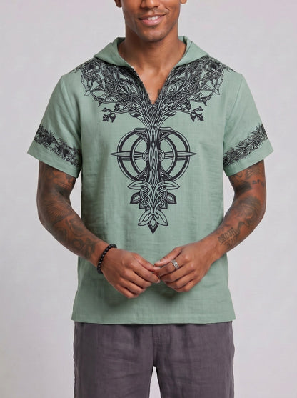 KZZ Men's Summer Hooded V-Neck T-Shirt