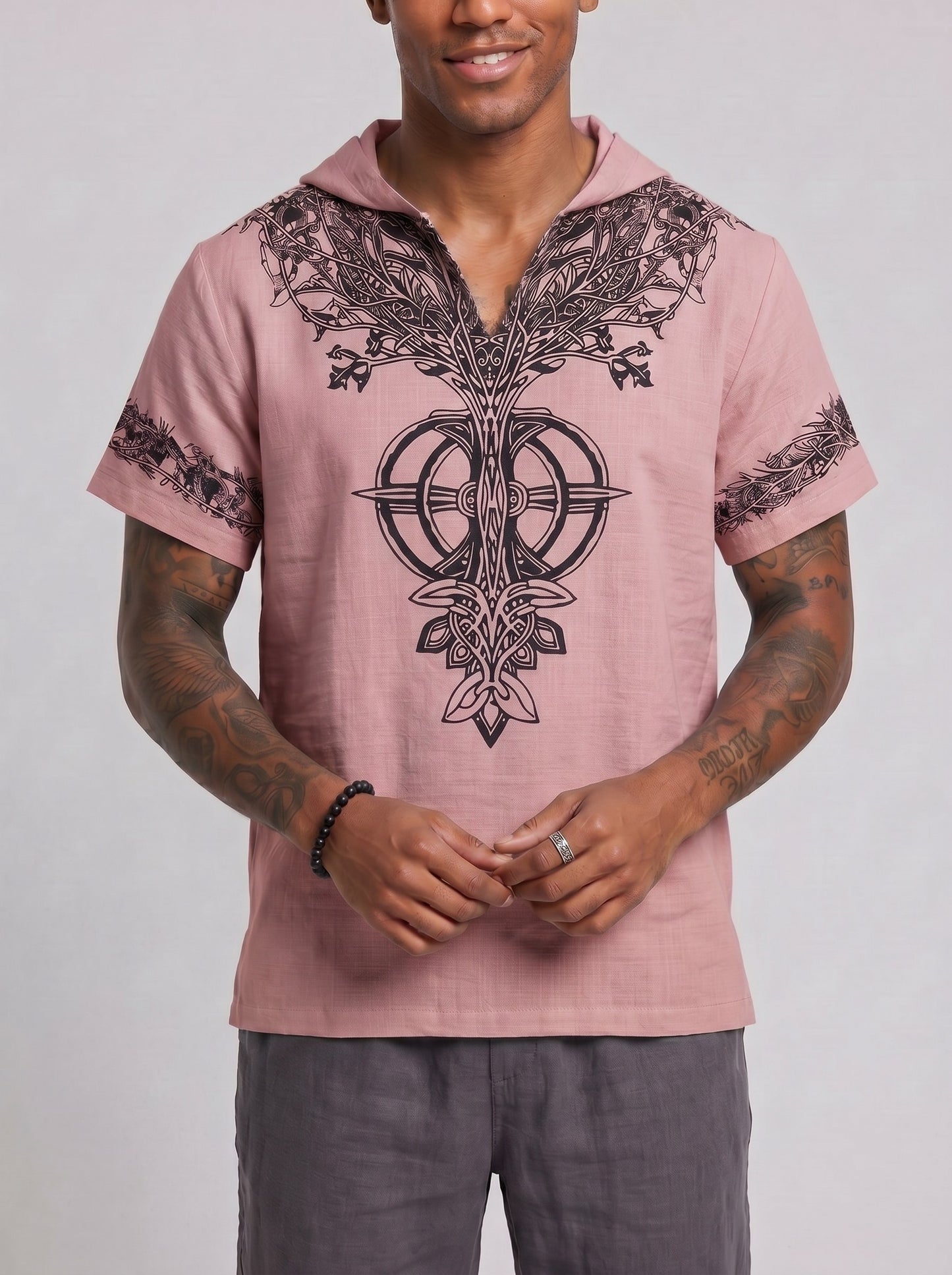 KZZ Men's Summer Hooded V-Neck T-Shirt