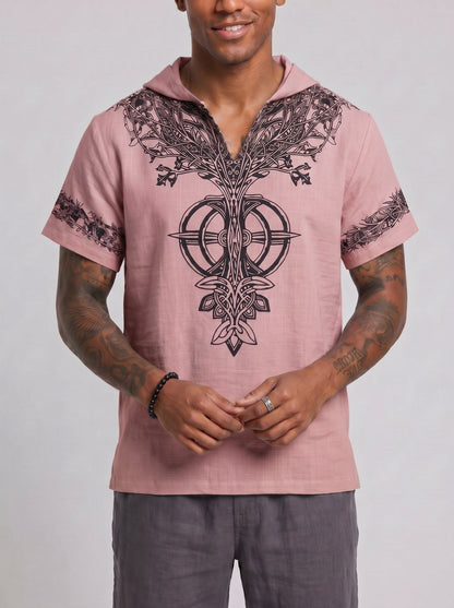 KZZ Men's Summer Hooded V-Neck T-Shirt