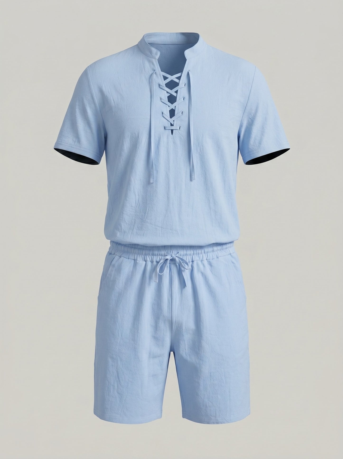 KZZ Men's Breathable Lace-Up Short-Sleeve Top and Shorts Set