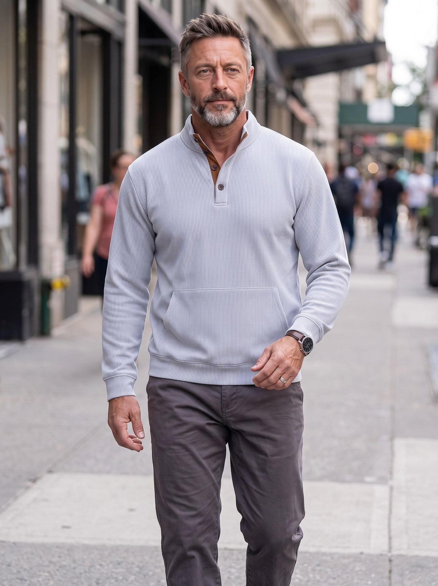 KZZ Men's Casual Long-Sleeve Waffle-Knit Pullover