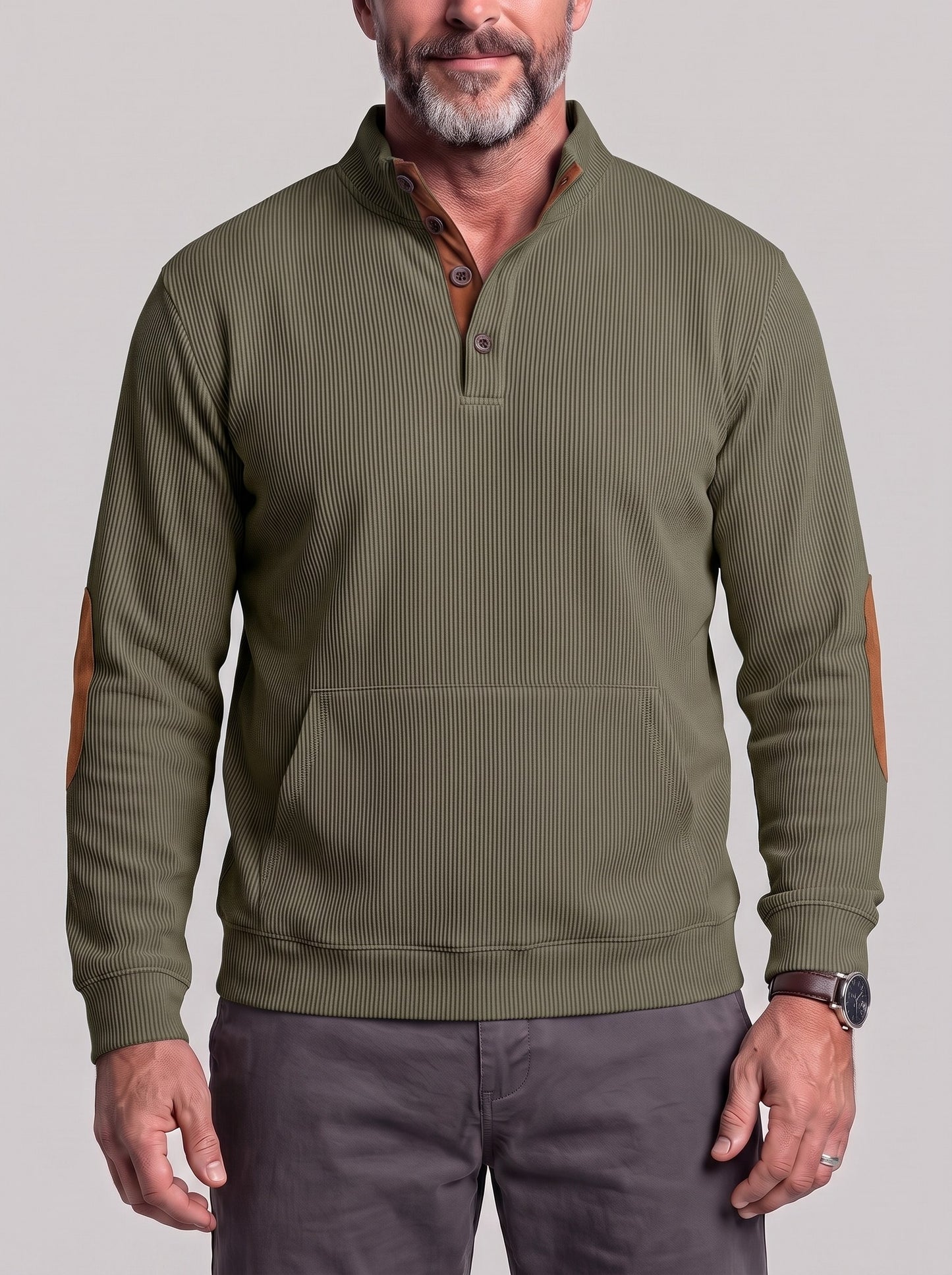 KZZ Men's Casual Long-Sleeve Waffle-Knit Pullover
