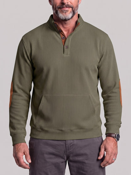 KZZ Men's Casual Long-Sleeve Waffle-Knit Pullover