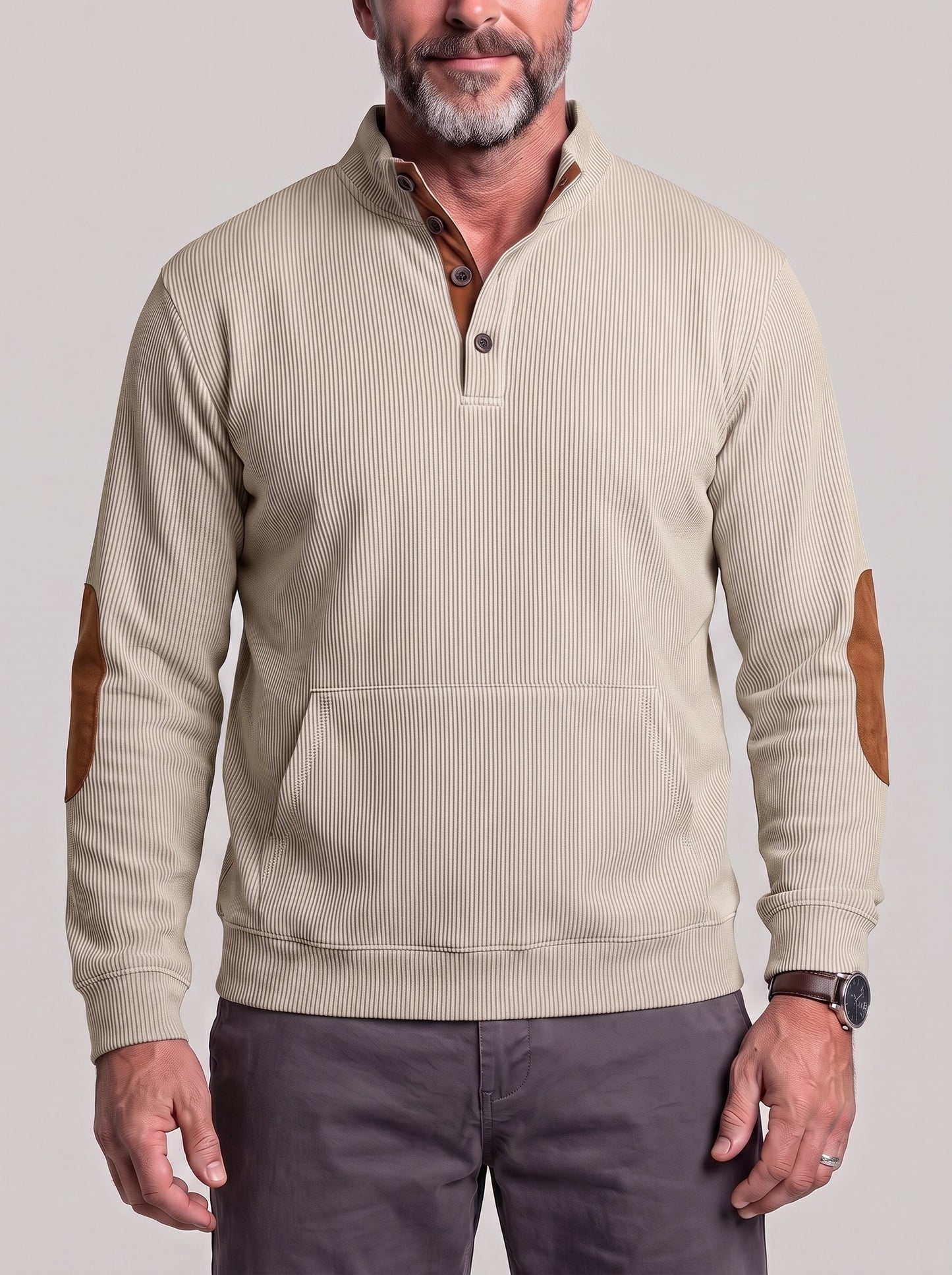 KZZ Men's Casual Long-Sleeve Waffle-Knit Pullover