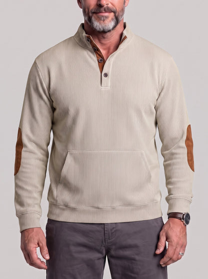 KZZ Men's Casual Long-Sleeve Waffle-Knit Pullover
