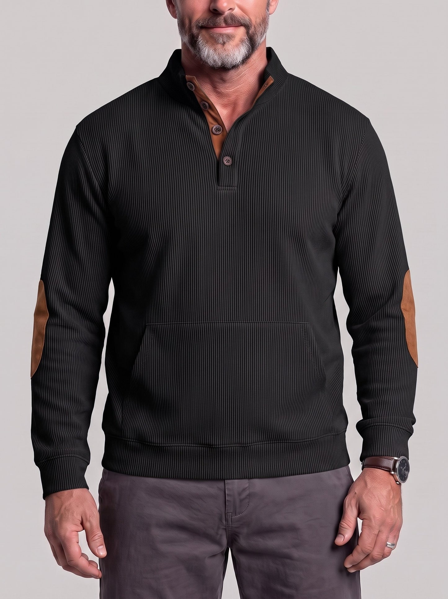KZZ Men's Casual Long-Sleeve Waffle-Knit Pullover