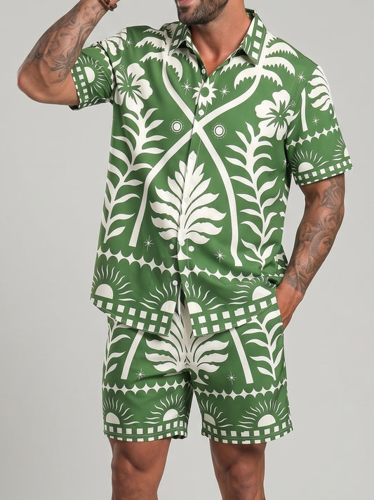 KZZ Cuban collar shirt and drawstring shorts