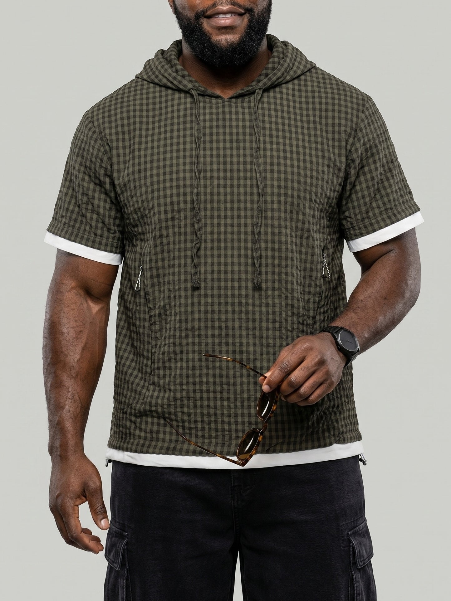 KZZ Men's Summer Casual Short-Sleeve Hoodie