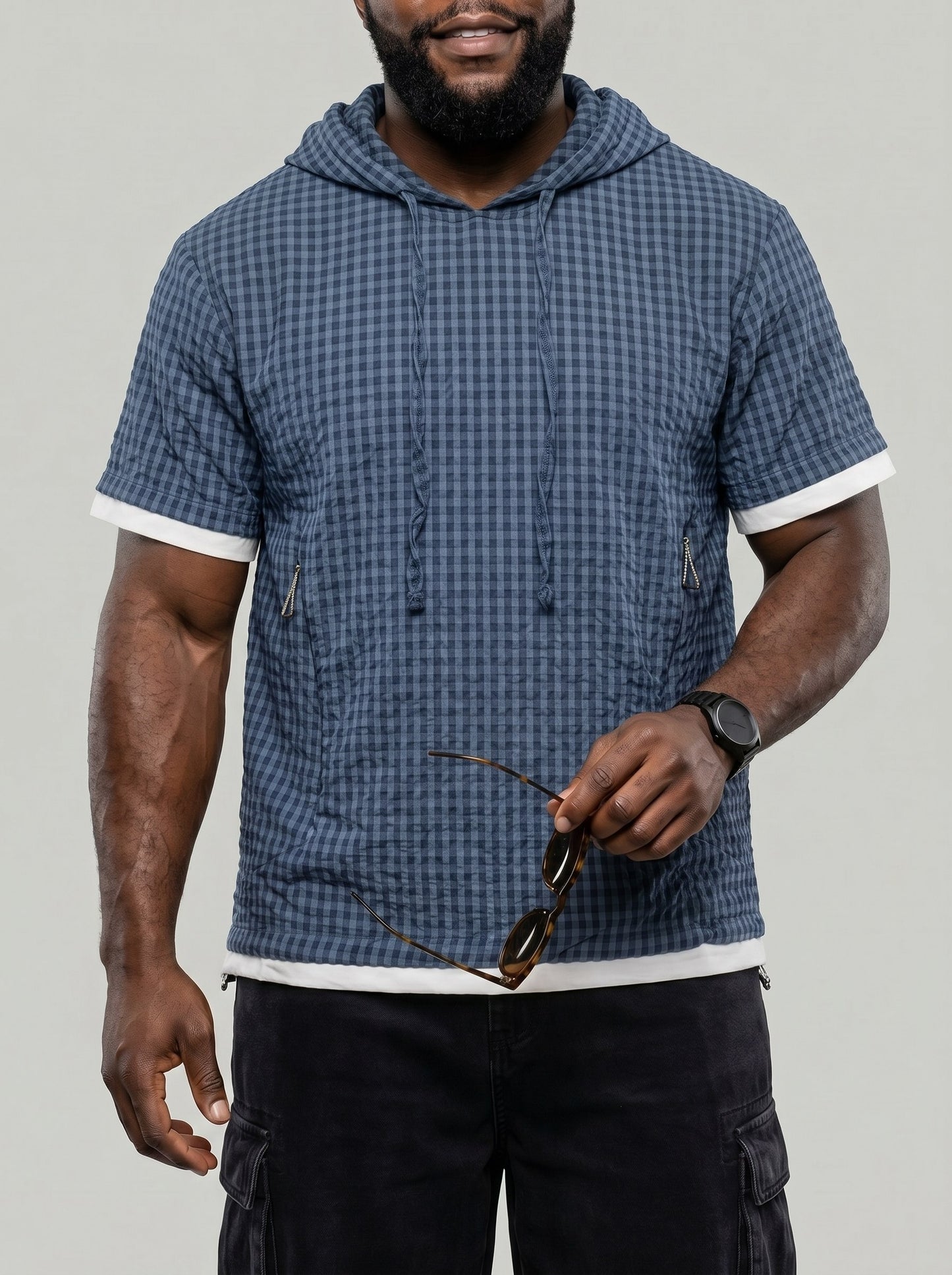 KZZ Men's Summer Casual Short-Sleeve Hoodie