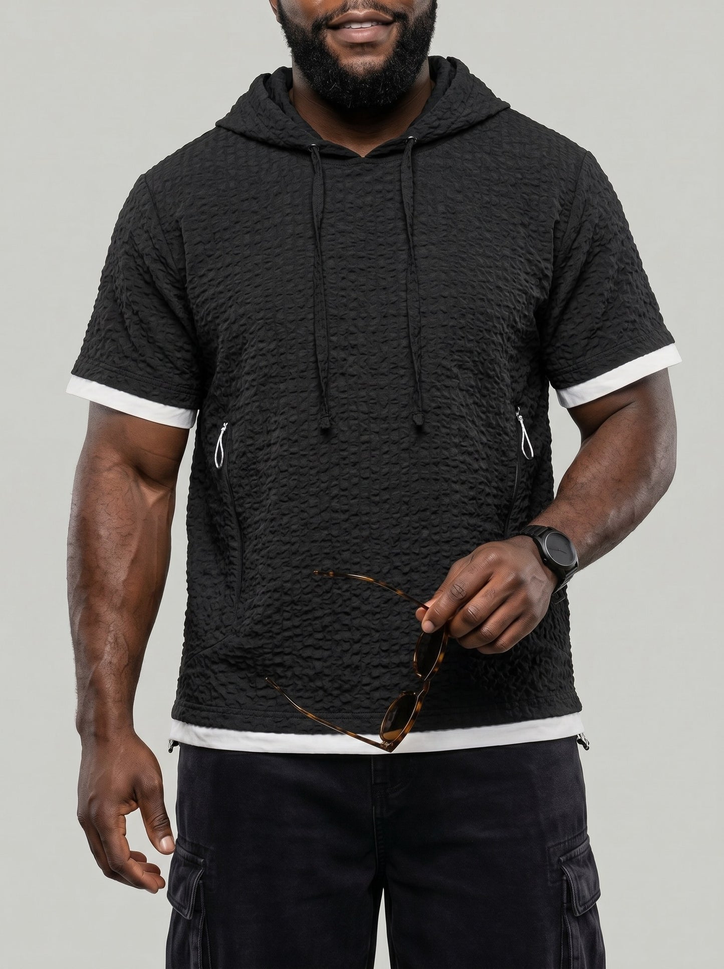 KZZ Men's Summer Casual Short-Sleeve Hoodie