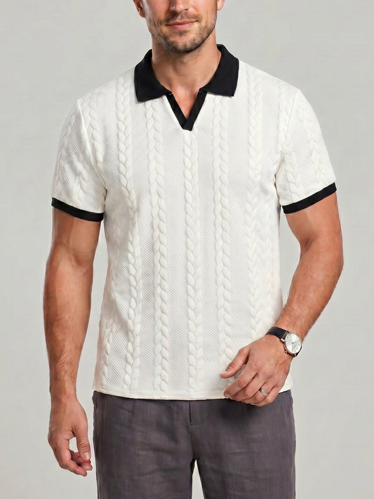 KZZ Men's Jacquard Textured Polo Shirt