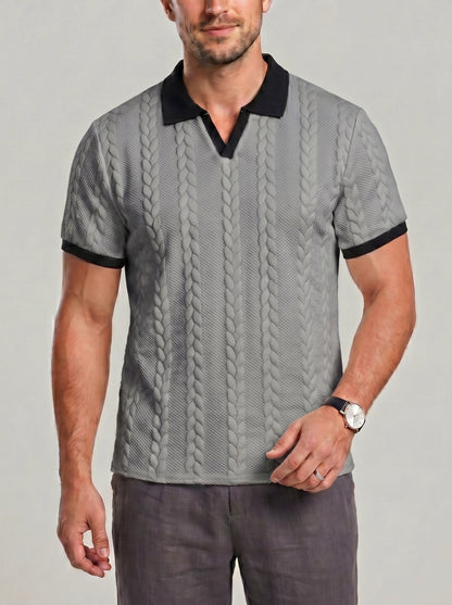 KZZ Men's Jacquard Textured Polo Shirt