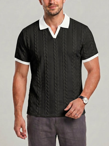 KZZ Men's Jacquard Textured Polo Shirt