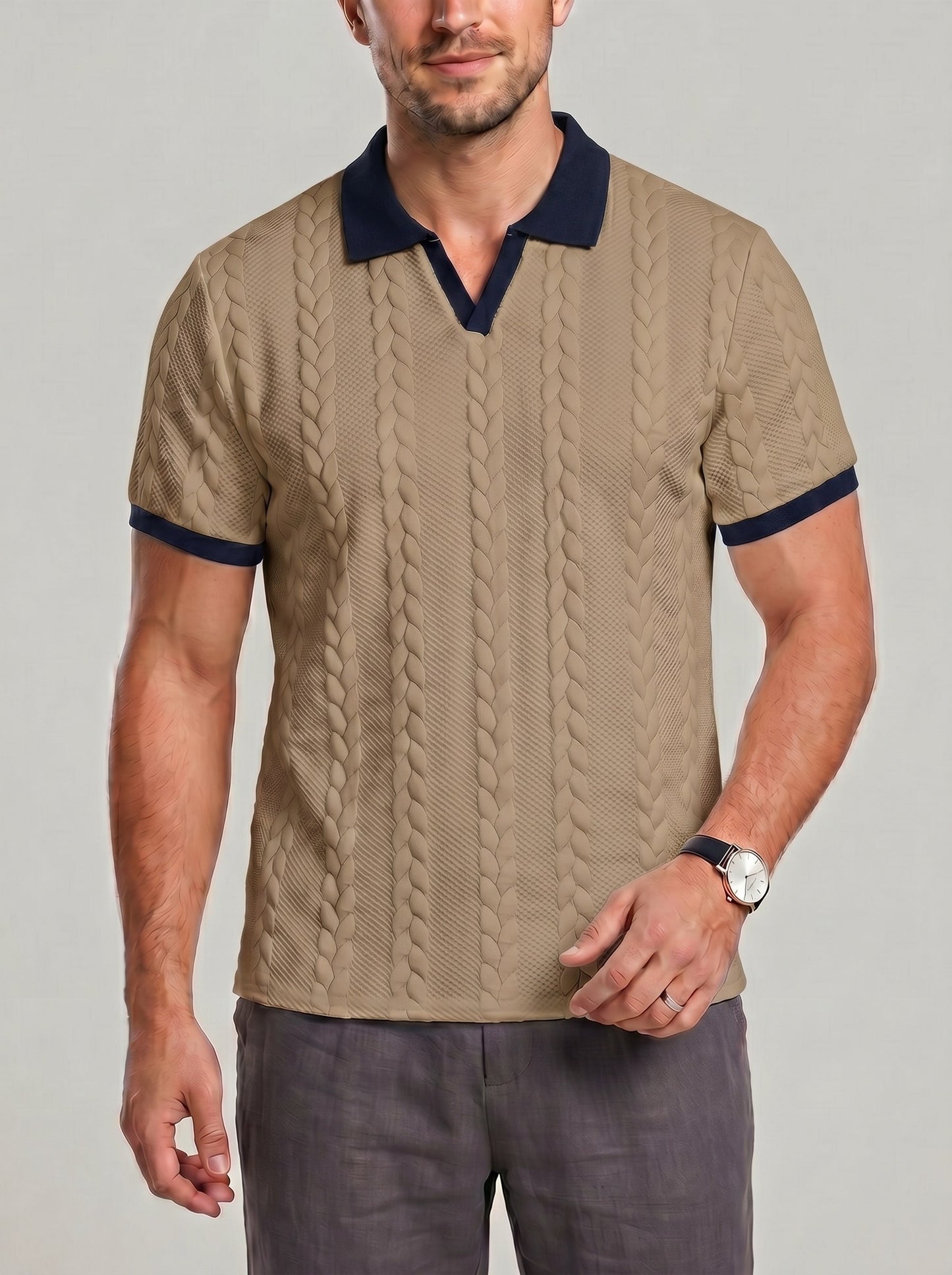 KZZ Men's Jacquard Textured Polo Shirt