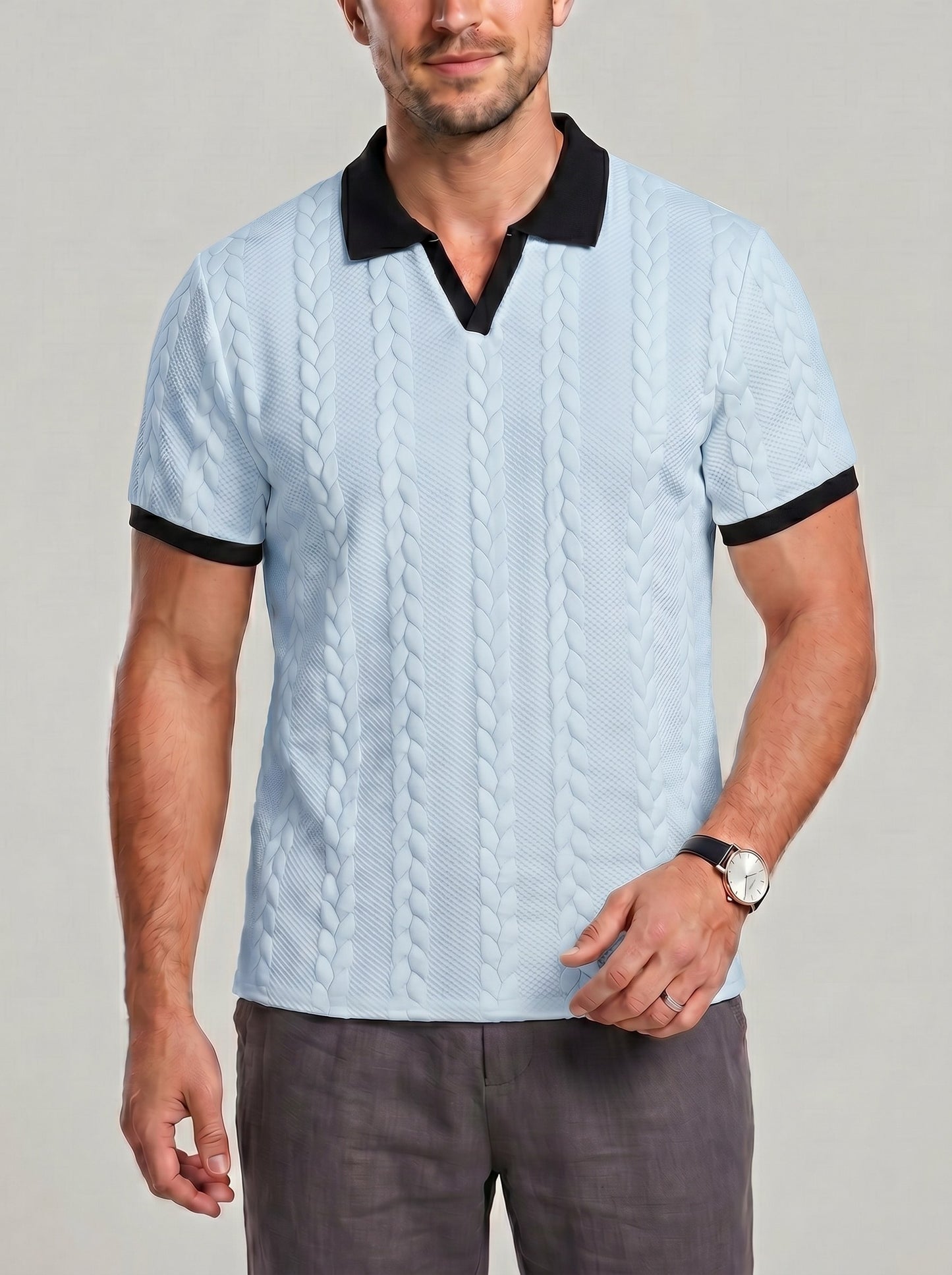 KZZ Men's Jacquard Textured Polo Shirt
