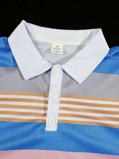 KZZ Men's Summer Striped Polo Shirt Set