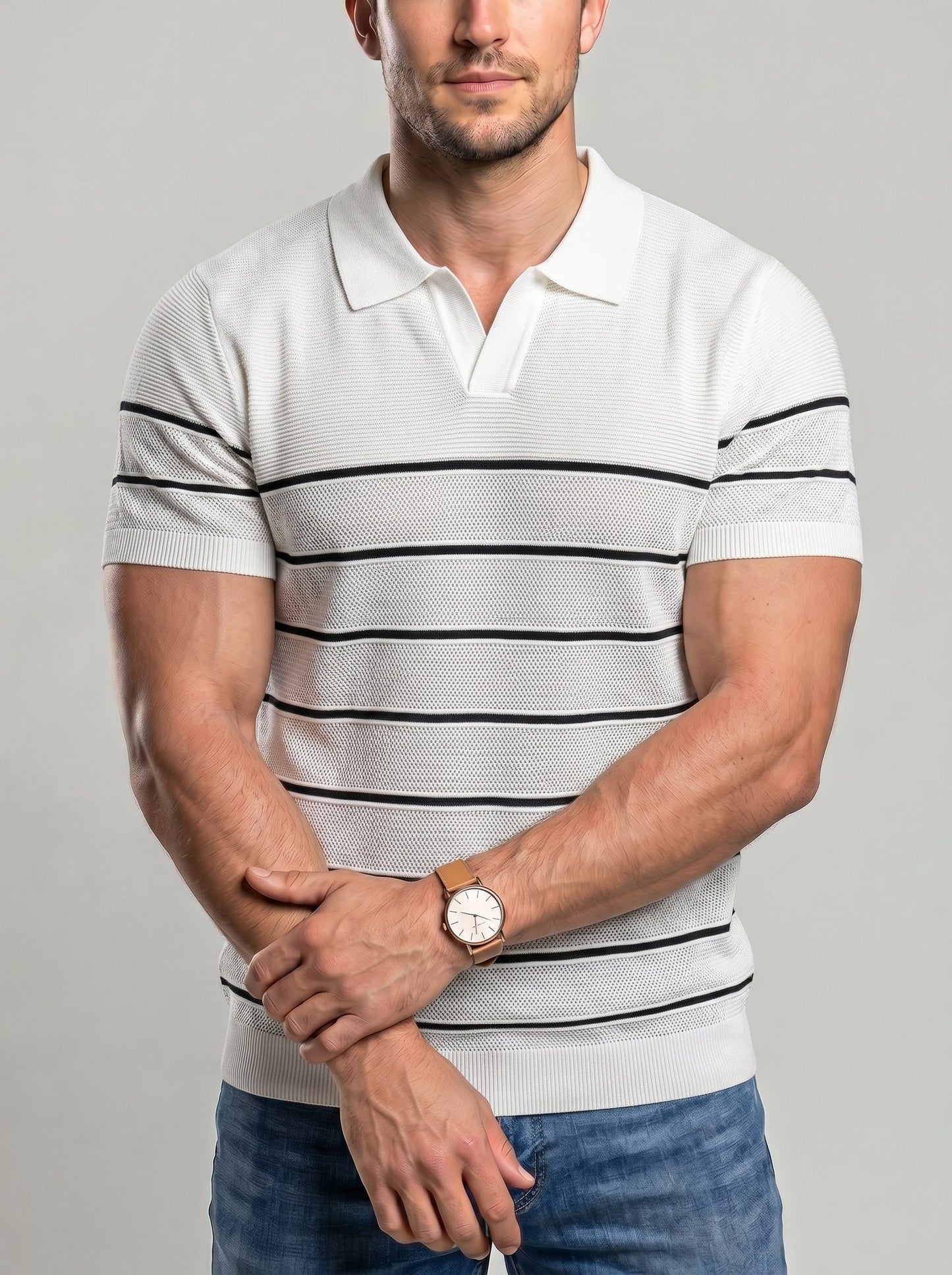 KZZ Men's Striped Short-Sleeve Top