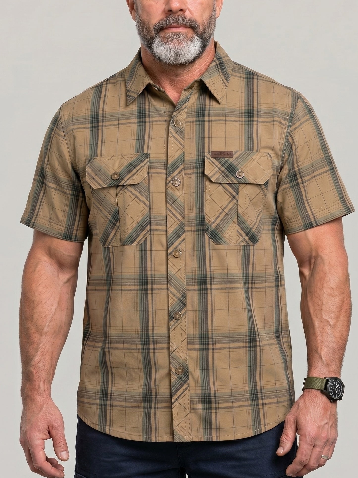 KZZ Men's Summer Short-Sleeve Plaid Shirt