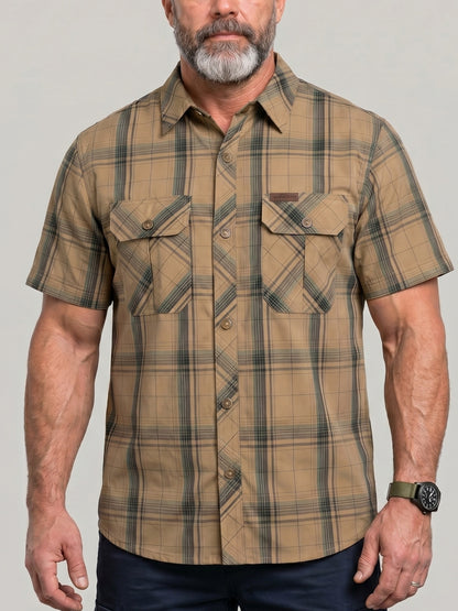 KZZ Men's Summer Short-Sleeve Plaid Shirt