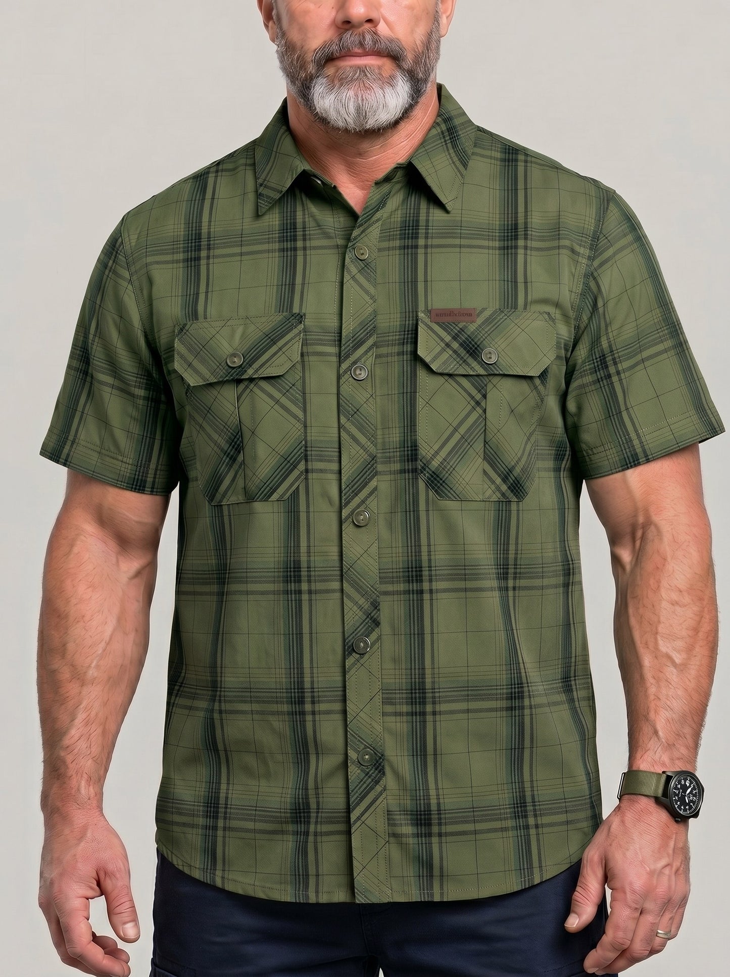 KZZ Men's Summer Short-Sleeve Plaid Shirt