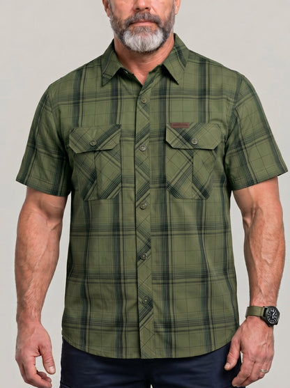KZZ Men's Summer Short-Sleeve Plaid Shirt
