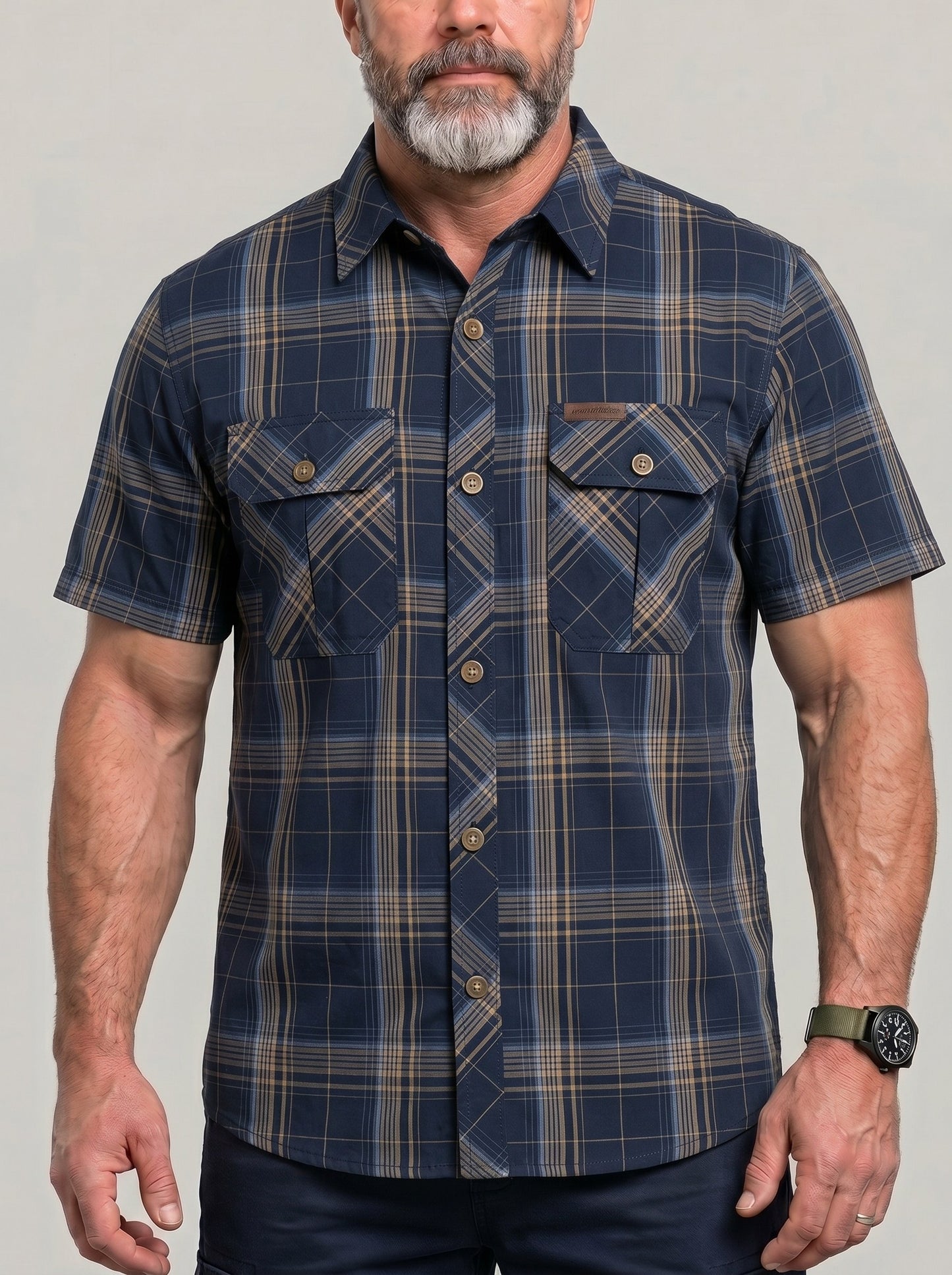 KZZ Men's Summer Short-Sleeve Plaid Shirt