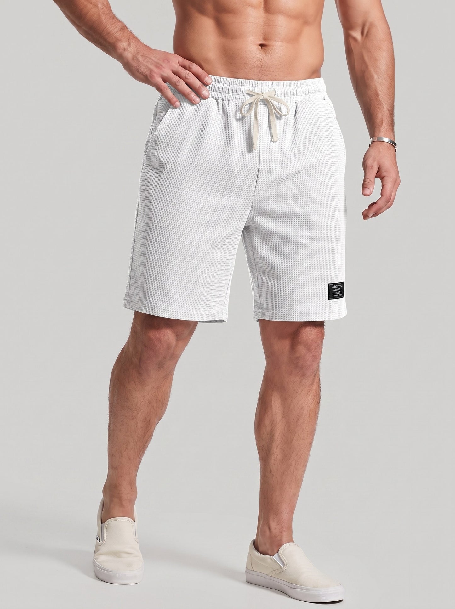KZZ Men's Waffle-Knit Casual Shorts