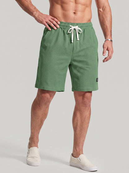 KZZ Men's Waffle-Knit Casual Shorts