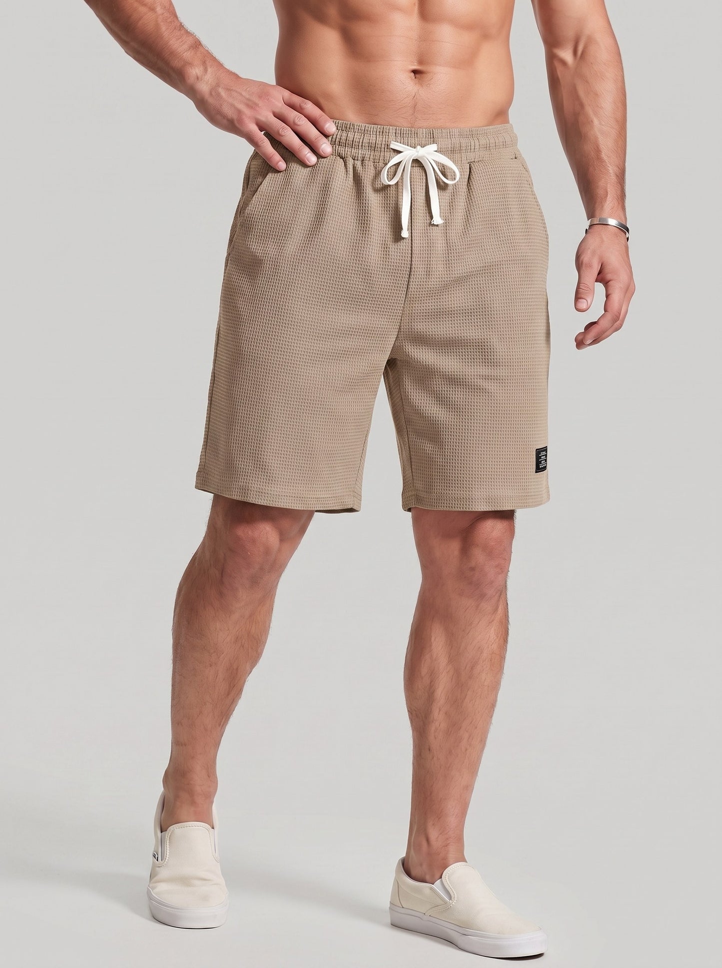 KZZ Men's Waffle-Knit Casual Shorts