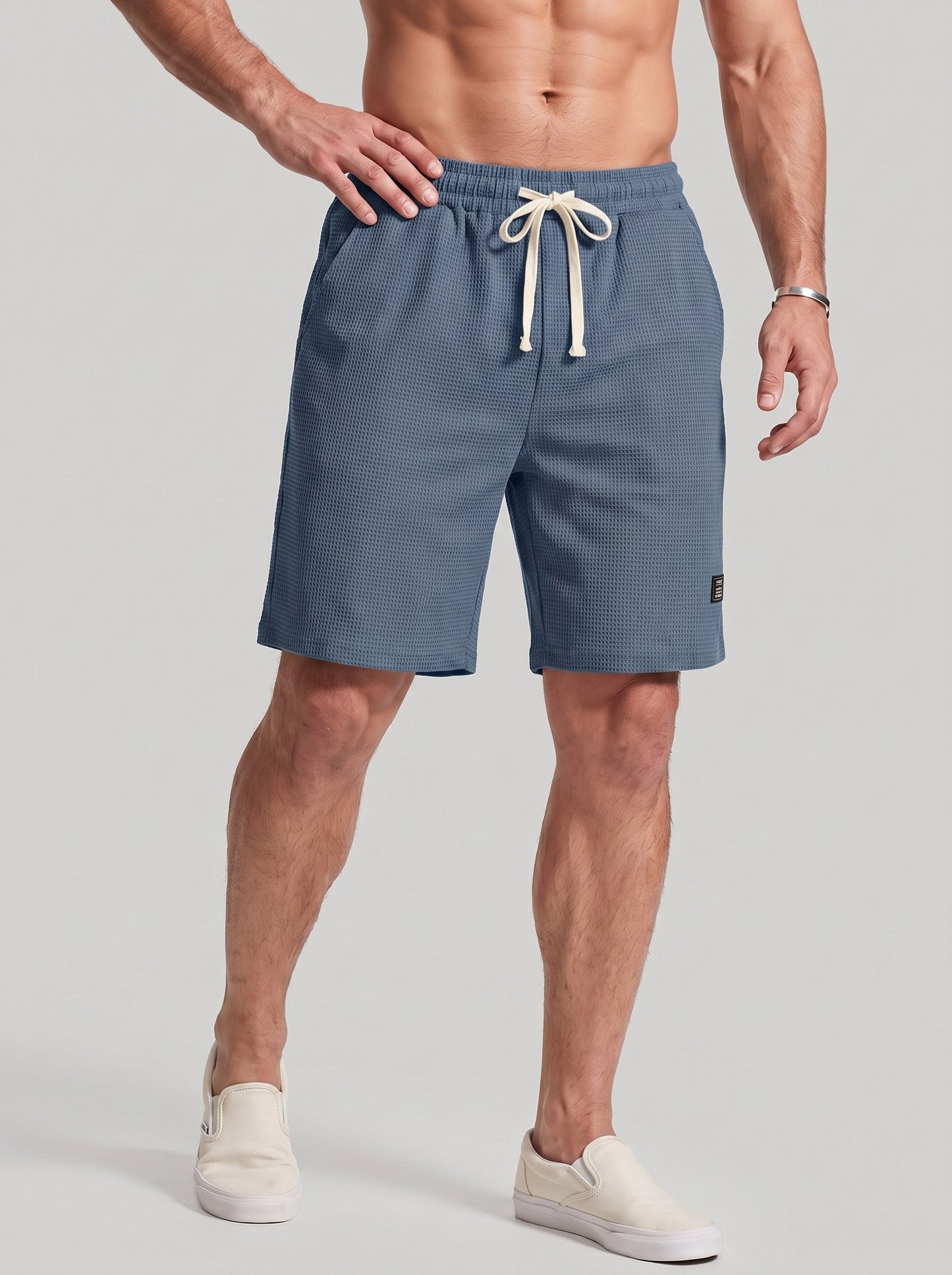 KZZ Men's Waffle-Knit Casual Shorts