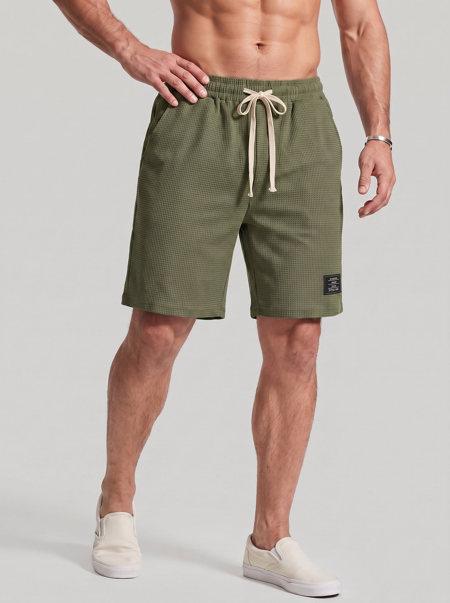 KZZ Men's Waffle-Knit Casual Shorts