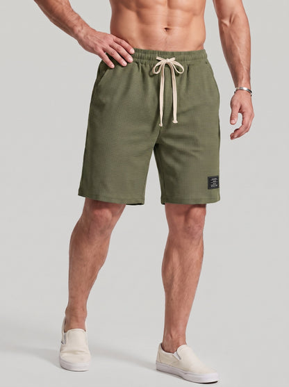 KZZ Men's Waffle-Knit Casual Shorts