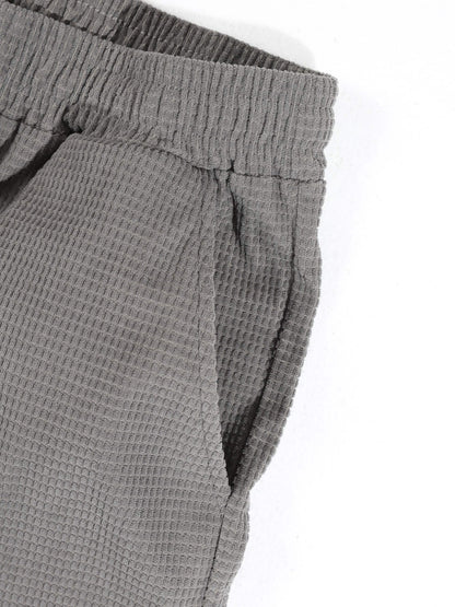 KZZ Men's Waffle-Knit Casual Shorts