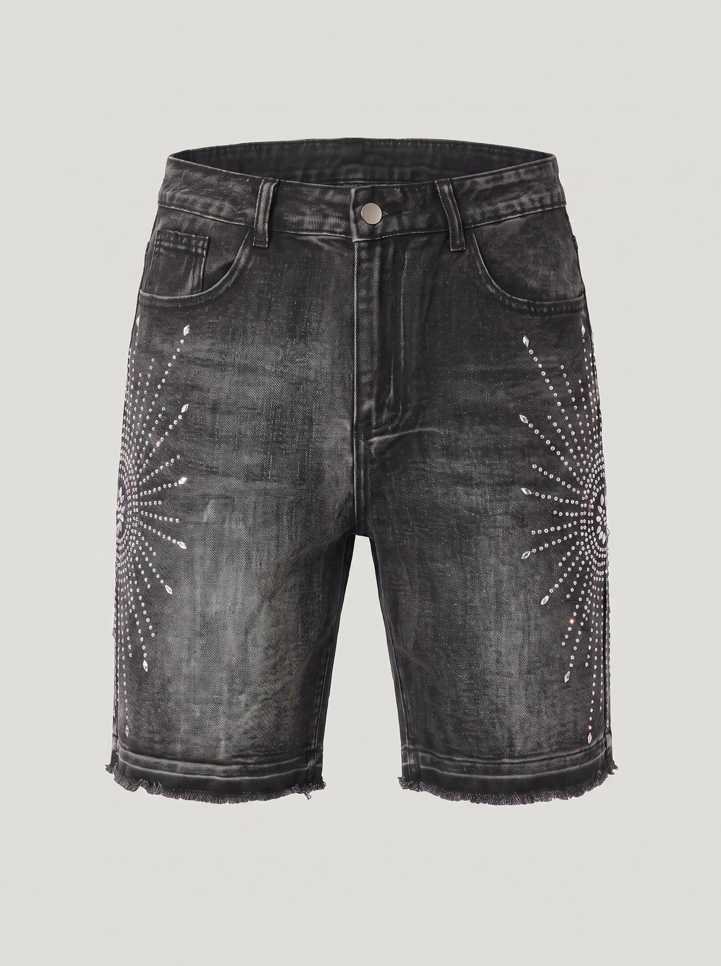 KZZ Men's Rhinestone-Embellished Denim Shorts