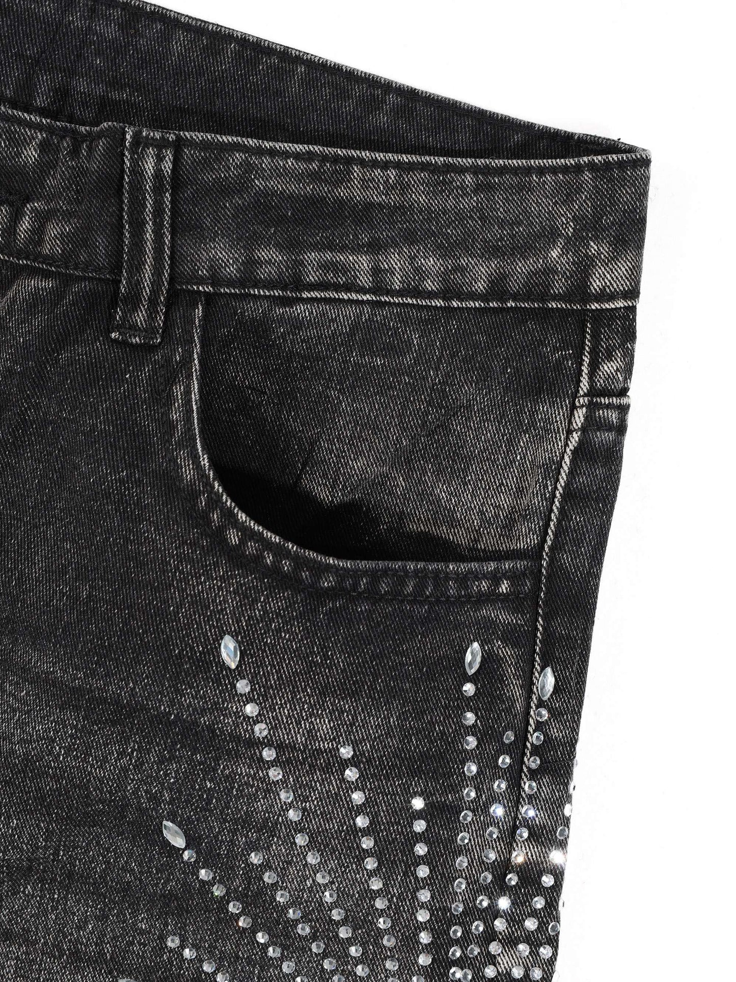 KZZ Men's Rhinestone-Embellished Denim Shorts